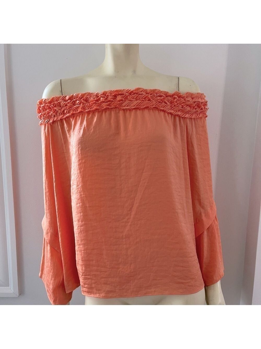 Nwt Vince Camuto WOMEN'S BELL SLEEVE Off Shoulder Flowy Blouse ORANGE BLOSSOM L